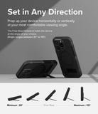 iPhone 15 Pro Case | Alles - Black phone case with adjustable kickstand shown in horizontal and vertical positions.