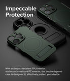iPhone 15 Pro Case | Alles - Dark green iPhone 15 Pro cases with MagSafe and kickstand on a dark background.
