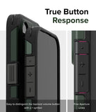 iPhone 15 Pro Case | Alles - Close-up of phone case buttons with plus and minus symbols and fine aperture lines.