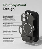 iPhone 15 Pro Case | Alles - Exploded view of a phone case showing TPU, polycarbonate, magnet, and aluminum alloy layers.