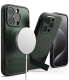 iPhone 15 Pro Case | Alles - Dark green protective phone cases with MagSafe charging and integrated kickstands.