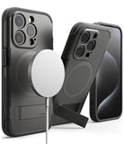 iPhone 15 Pro Case | Alles - Black rugged phone cases with MagSafe charging, integrated kickstands, and front screen view.