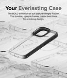 iPhone 15 Pro Case | Fusion Bold - A black-framed clear phone case resting atop a grid of identical transparent cases.