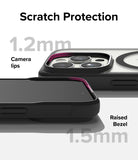 iPhone 15 Pro Case | Fusion Bold Magnetic - Close-up showing 1.2mm camera lips and 1.5mm raised screen bezel for protection.