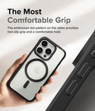 iPhone 15 Pro Case | Fusion Bold Magnetic - Hand holding a phone case with a textured, dotted side grip and MagSafe.
