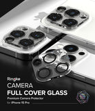 iPhone 15 Pro | Camera Protector Glass [2 Pack] - Clear glass lens protectors applied to iPhone 15 Pro camera modules.