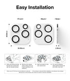iPhone 15 Pro | Camera Protector Glass [2 Pack] - Diagram showing dimensions and four-step installation instructions.