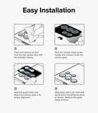iPhone 15 Pro | Camera Lens Frame Glass - iPhone 15 Pro | Four-step instructional diagram showing how to clean, peel, align, and press the camera lens protector.