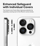 iPhone 15 Pro | Camera Lens Frame Glass - Three individual black lens covers aligning with iPhone 15 Pro camera lenses.