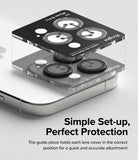 iPhone 15 Pro | Camera Lens Frame Glass - Installation guide aligning lens protectors onto an iPhone camera module.