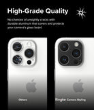 iPhone 15 Pro Max / 15 Pro | Camera Styling - Comparison of a cracked iPhone camera lens versus one protected by an aluminum cover.