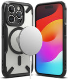 iPhone 15 Pro Case | Fusion-X Magnetic Matte Black - Matte black rugged case with MagSafe charger on back and phone front.