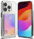 iPhone 15 Pro Case | Fusion Card - Clear phone case with a built-in card slot holding a gradient-colored card.