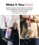 iPhone 15 Pro Case | Fusion Card - Two people wearing phones in clear cases with card slots attached to colorful neck straps.
