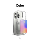 iPhone 15 Pro Case | Fusion Card - Clear iPhone 15 Pro case with a built-in card slot holding a gradient-colored credit card.