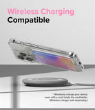 iPhone 15 Pro Case | Fusion Card - Clear phone case with a card holder hovering above a wireless charging pad.