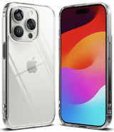 iPhone 15 Pro Case | Fusion - Clear protective case shown from back and front views on an iPhone 15 Pro with a colorful screen.