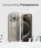 iPhone 15 Pro Case | Fusion - Clear phone case standing in front of an iPhone 15 Pro surrounded by ice cubes.