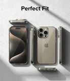iPhone 15 Pro Case | Fusion - Multiple angles of a clear iPhone 15 Pro case displayed on a textured grey background.