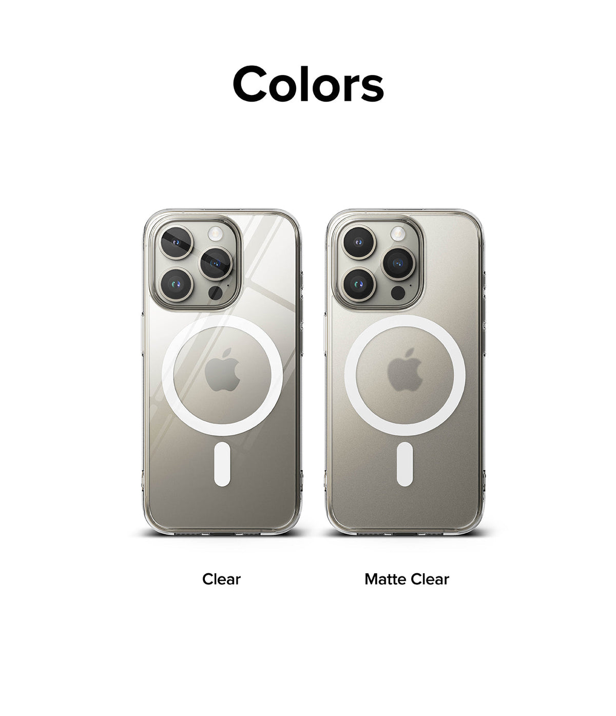 iPhone 15 Case | Fusion Magnetic Matte - Two iPhone 15 Pro phones showing clear and matte clear magnetic cases side-by-side.