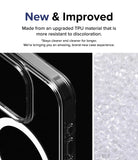 iPhone 15 Pro Case | Fusion Magnetic - Clear phone case corner detail next to raw TPU material pellets.
