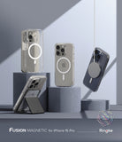 [Combo] iPhone 15 Pro | Folio Wallet Magnetic + Fusion Magnetic - Three iPhone 15 Pro cases with magnetic accessories.