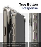 iPhone 15 Pro Case | Fusion Magnetic - Close-up of clear phone case buttons with notch-cutouts for tactile response.