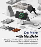 iPhone 15 Pro Case | Fusion Magnetic - iPhone 15 Pro on a magnetic stand surrounded by various MagSafe charging accessories.