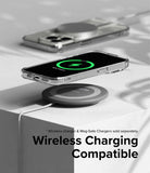 iPhone 15 Pro Case | Fusion Magnetic - Clear phone case hovering over a wireless charging pad showing a charging icon.