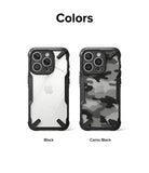 iPhone 15 Pro Case | Fusion-X - Two rugged phone cases in Black and Camo Black side-by-side on a white background.