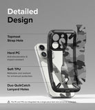 iPhone 15 Pro Case | Fusion-X - Exploded view of a phone case highlighting strap holes, hard PC, and soft TPU materials.