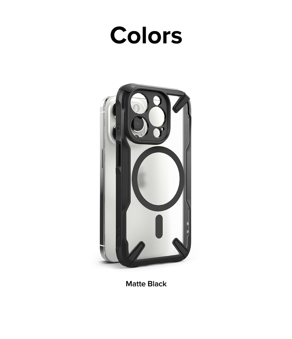 iPhone 15 Pro Case | Fusion-X Magnetic Matte Black - iPhone 15 Pro Case - Matte black Fusion-X magnetic case with a clear back and reinforced corners on an iPhone 15 Pro.
