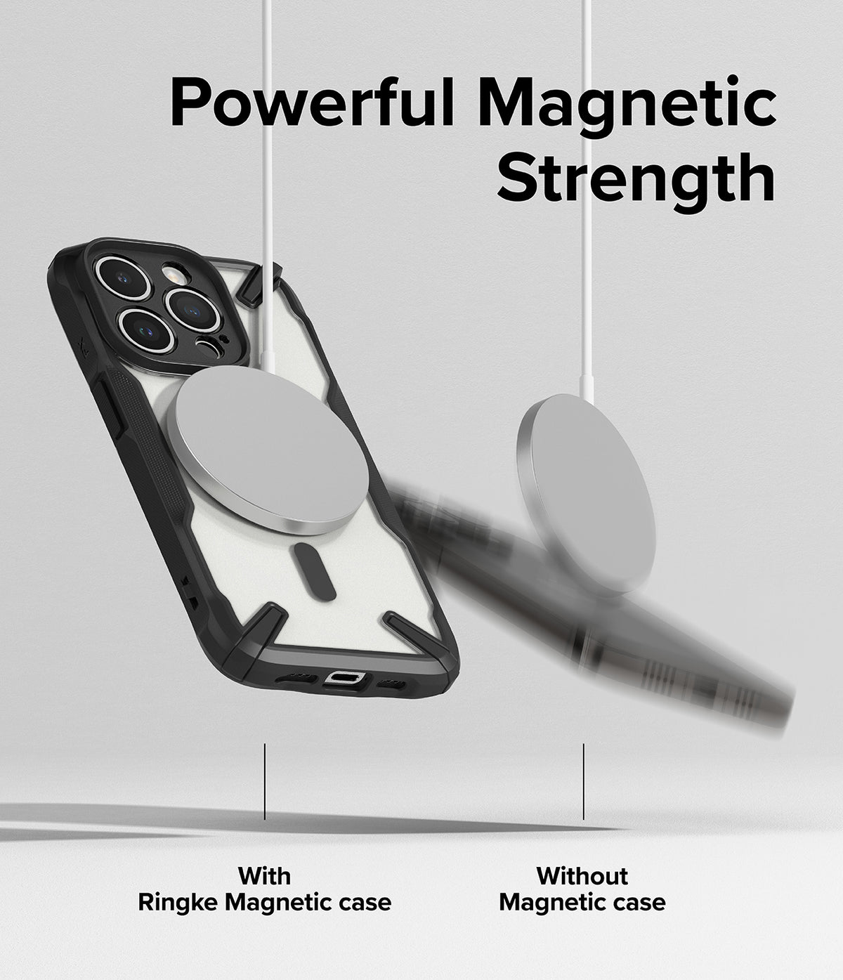 iPhone 15 Pro Case | Fusion-X Magnetic Matte Black - Magnetic charger attached to phone case vs falling off phone.