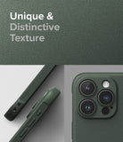 iPhone 15 Pro Case | Onyx - Dark green textured phone case showing side buttons and the triple-lens camera module.