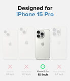 iPhone 15 Pro Case | Onyx Design - Comparison chart highlighting the iPhone 15 Pro with a green checkmark among other models.