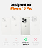 iPhone 15 Pro Case | Onyx Design - Comparison chart showing iPhone 15 Pro is the only compatible model with a green check.