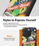iPhone 15 Pro Case | Onyx Design - Black phone case featuring a colorful, textured sticker-style collage with playful graphics.