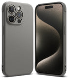 iPhone 15 Pro Case | Onyx - Matte gray phone case shown from back and front, featuring a textured finish and Ringke branding.