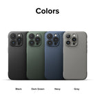 iPhone 15 Pro Case | Onyx - Four iPhone 15 Pro cases in black, dark green, navy, and gray arranged side-by-side.