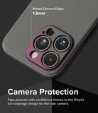 iPhone 15 Pro Case | Onyx - Close-up of phone case highlighting 1.2mm raised camera edges for lens protection.