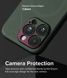 iPhone 15 Pro Case | Onyx Magnetic - Dark green phone case highlighting 1.2mm raised edges for camera lens protection.