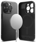 iPhone 15 Pro Max Case | Onyx Magnetic - Black textured phone case shown from back and interior with magnetic charger.