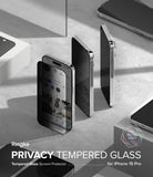 iPhone 15 Pro Screen Protector | Privacy Glass - Three iPhones displayed with privacy glass showing a dark screen angle.