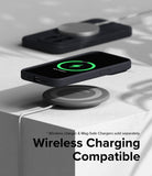 iPhone 15 Pro Case | Silicone Magnetic - Black iPhone 15 Pro case magnetically charging on a wireless pad.