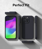 iPhone 15 Pro Case | Silicone Magnetic - Multiple views of a black silicone phone case surrounding a phone screen.