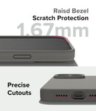 iPhone 15 Pro Case | Silicone Magnetic - Close-up of gray phone case showing 1.67mm raised bezel and precise port cutouts.