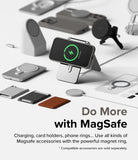 iPhone 15 Pro Case | Silicone Magnetic - iPhone 15 Pro on a magnetic charging stand surrounded by various MagSafe accessories.