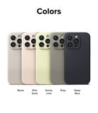iPhone 15 Pro Case | Silicone Magnetic - Five iPhone 15 Pro cases in Stone, Pink Sand, Sunny Lime, Gray, and Deep Blue.