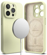 iPhone 15 Pro Case | Silicone Magnetic - Sunny lime silicone case with magnetic charger and suede-lined interior.
