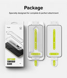 iPhone 15 Pro Screen Protector | Easy Slide Tempered Glass - iPhone 15 Pro Screen Protector - Packaging and two Easy Slide tempered glass installation kits with numbered pull tabs.